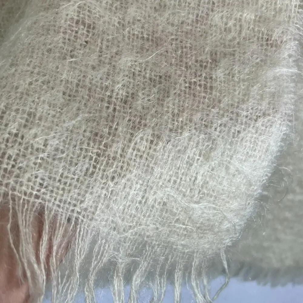 Unbranded Luxurious Rectangle Thin Open Knit Soft Mohair Fringe Scarf 68